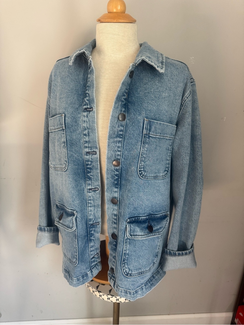 a.n.a light blue denim chore jacket with patch pockets